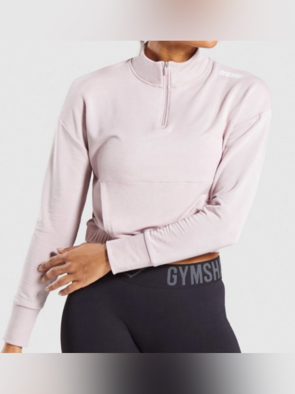 Gymshark Pippa Training Pullover Quarter Zip Cropped Sweatshirt Blush Pink Small